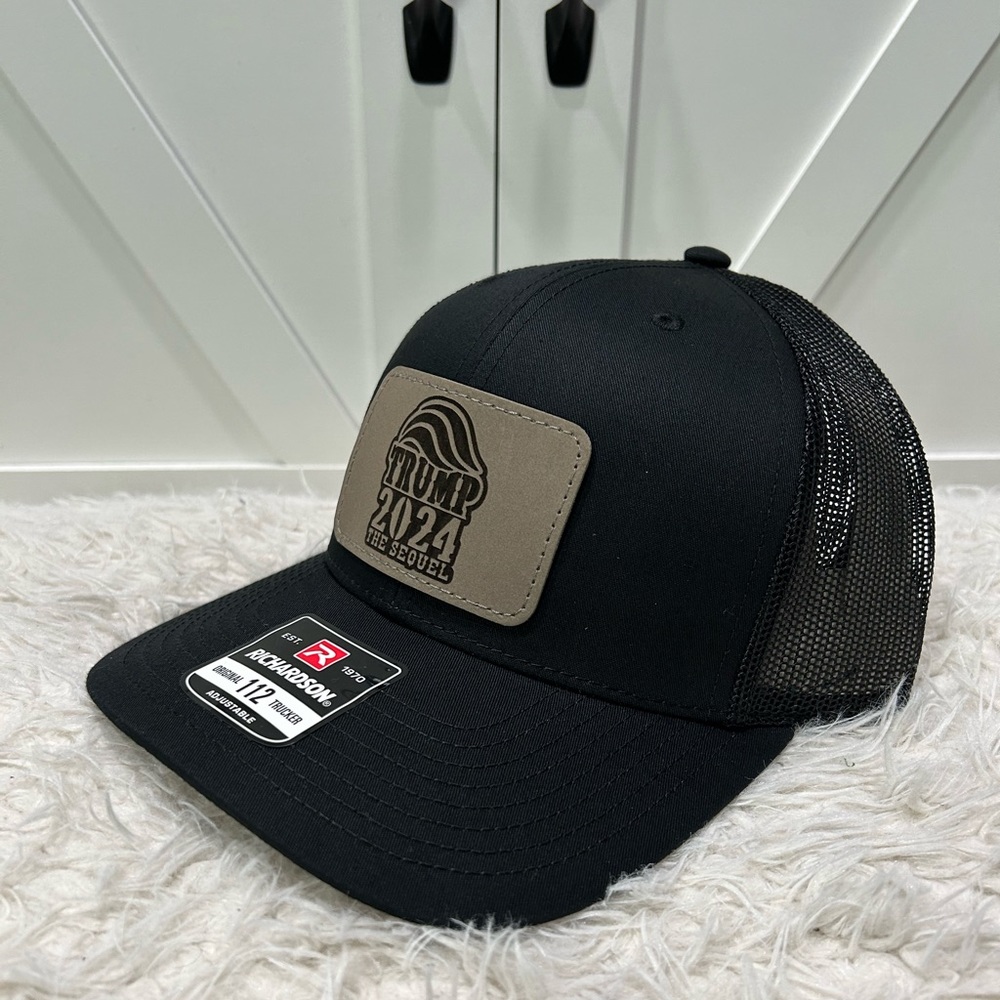 Laser engraved Trucker Richardson 112 hat. TRUMP 2024